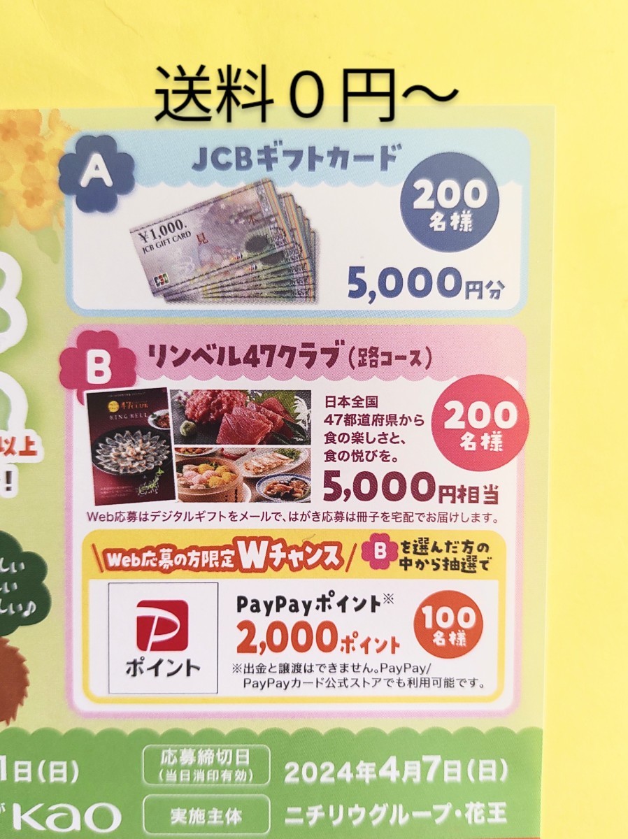 レシート懸賞応募★JCBギフトカード5000円分 リンベル47クラブ路 5000円相当、PayPay2000ポイントが当たる！花王キャンペーン 商品券_画像1