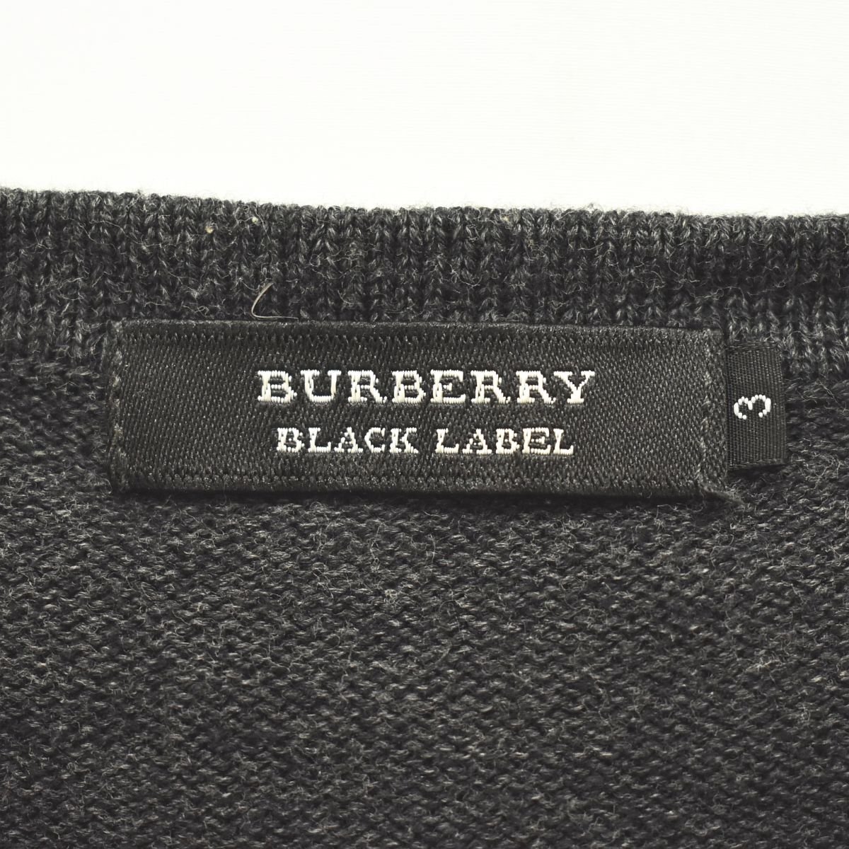 ★美品 バーバリー ブラック レーベル BURBERRY BLACK LABEL 長袖 コットン セーター 3 グレー メンズ ジップ ニット シャツ カットソー★_画像3