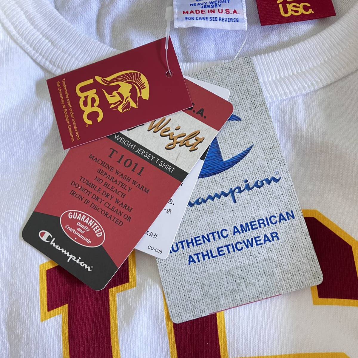 SIZE L CHAMPION T1011 WHITE TEE SHIRT MADE IN USA USC TROJANS チャンピオン ホワイト Tシャツ ロージャンズ フットボール アメリカ製