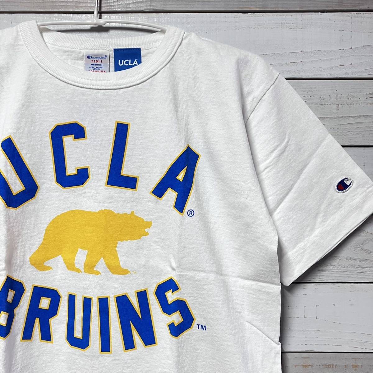 SIZE M CHAMPION T1011 WHITE TEE SHIRT UCLA BRUINS MADE IN USA チャンピオン ホワイト Tシャツ ブルーインズ バスケット アメリカ製