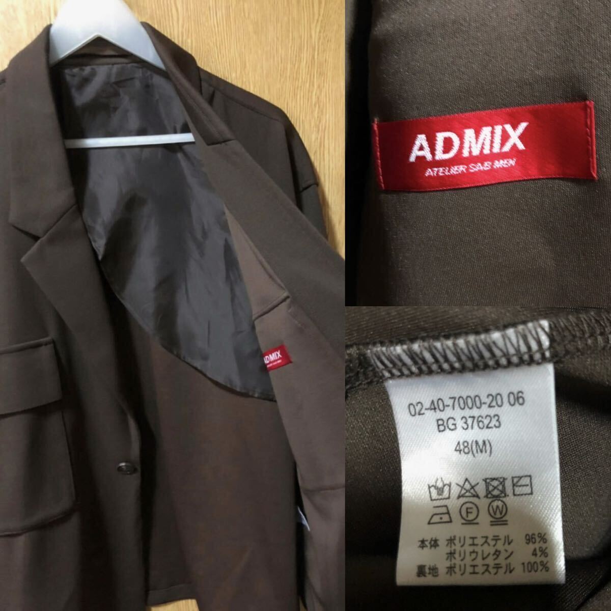 ADMIX ジョーゼット 梨地 オーバーサイズ CPOテーラードジャケット&ワイドパンツ セットアップ M ブラウン 送料無料_画像8