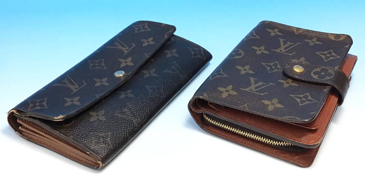 2点セット LOUIS VUITTON モノグラム ポルトフォイユ サラ M61734 長財布/ポルト パピエ ジップ M61207 二つ折り 財布 パスケース付 まとめの画像2