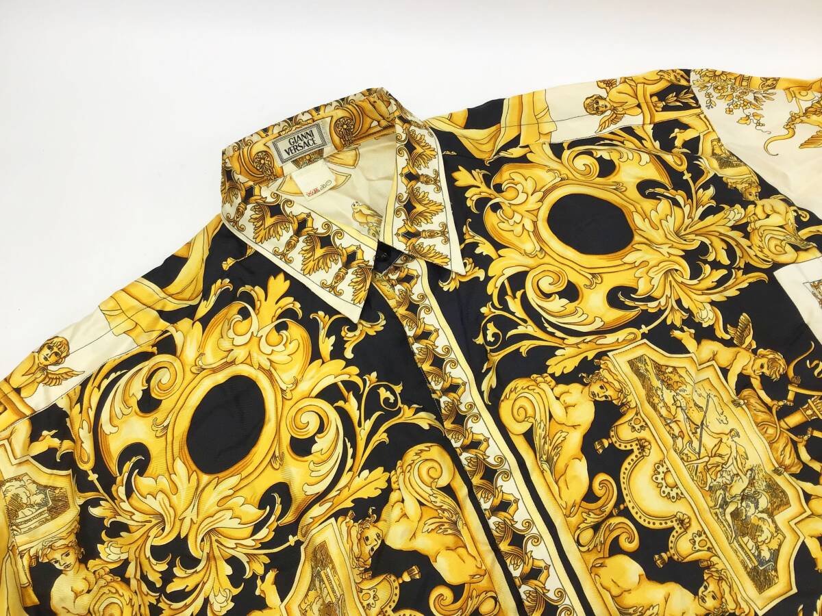 GIANNI VERSACE 長袖シャツ シルク メンズ サイズ48 着丈約82cm 総柄 バロック ブラウス トップス イタリア製 ヴェルサーチ_画像3