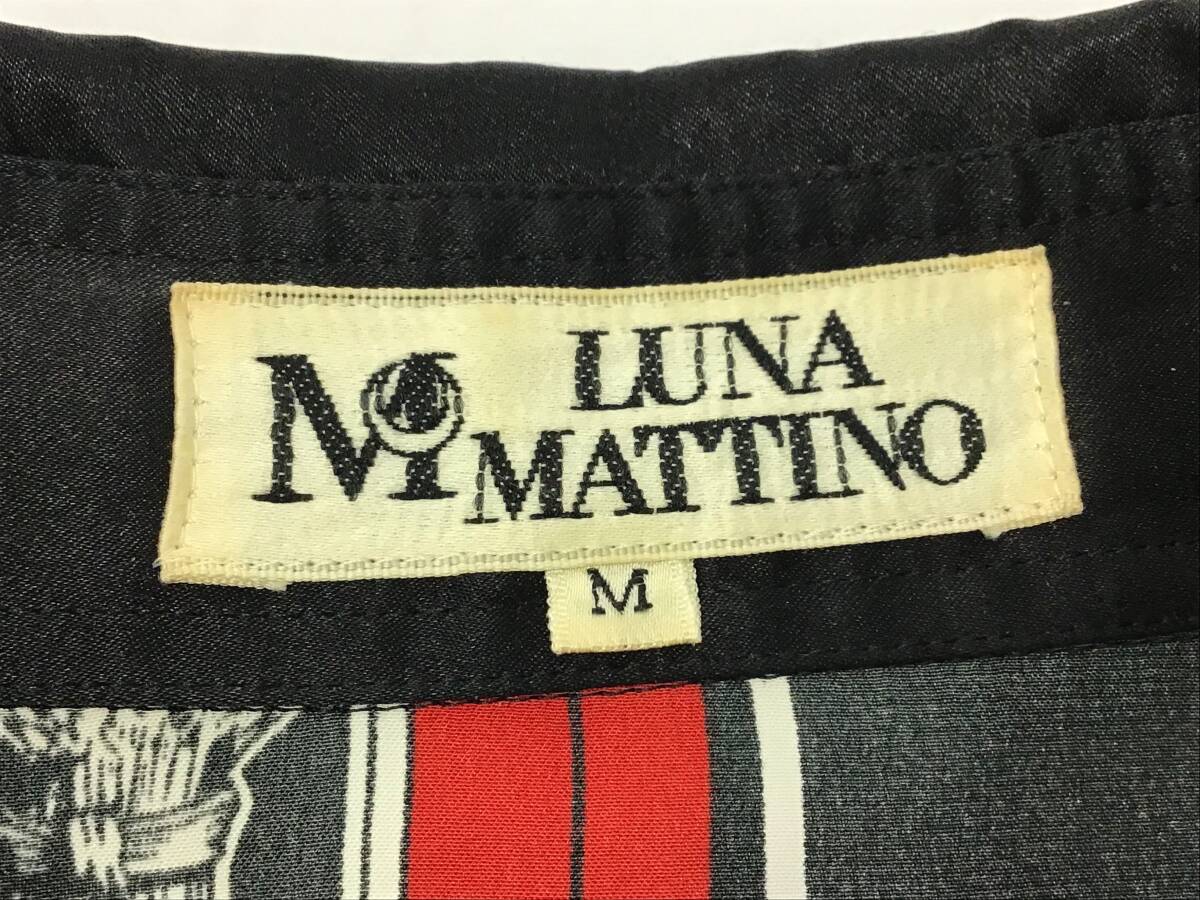 LUNA MATTINO 総柄シャツ 長袖 メンズ サイズ46 M 着丈約75cm 袖丈約57cm プリント 男性 服 トップス 白 黒 日本製 ルナマティーノ_画像4