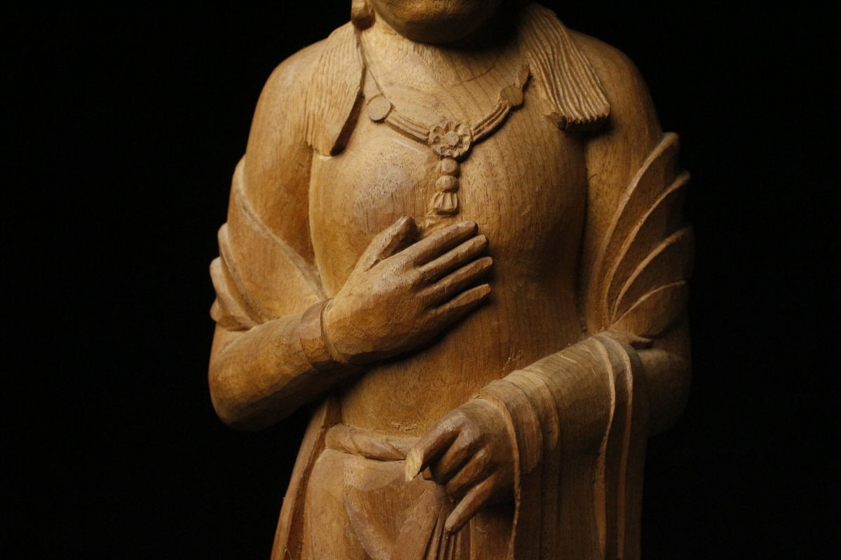 【LIG】時代木彫 一本彫 天平美人像 44㎝ 人物像 古美術品 ⑪ [P]24.1_画像5