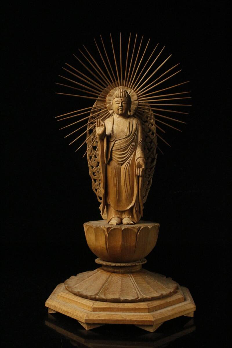 【LIG】時代仏教美術 木彫 阿弥陀如来立像 41㎝ 寺院収蔵品 ⑬ [-QW]24.1_画像2