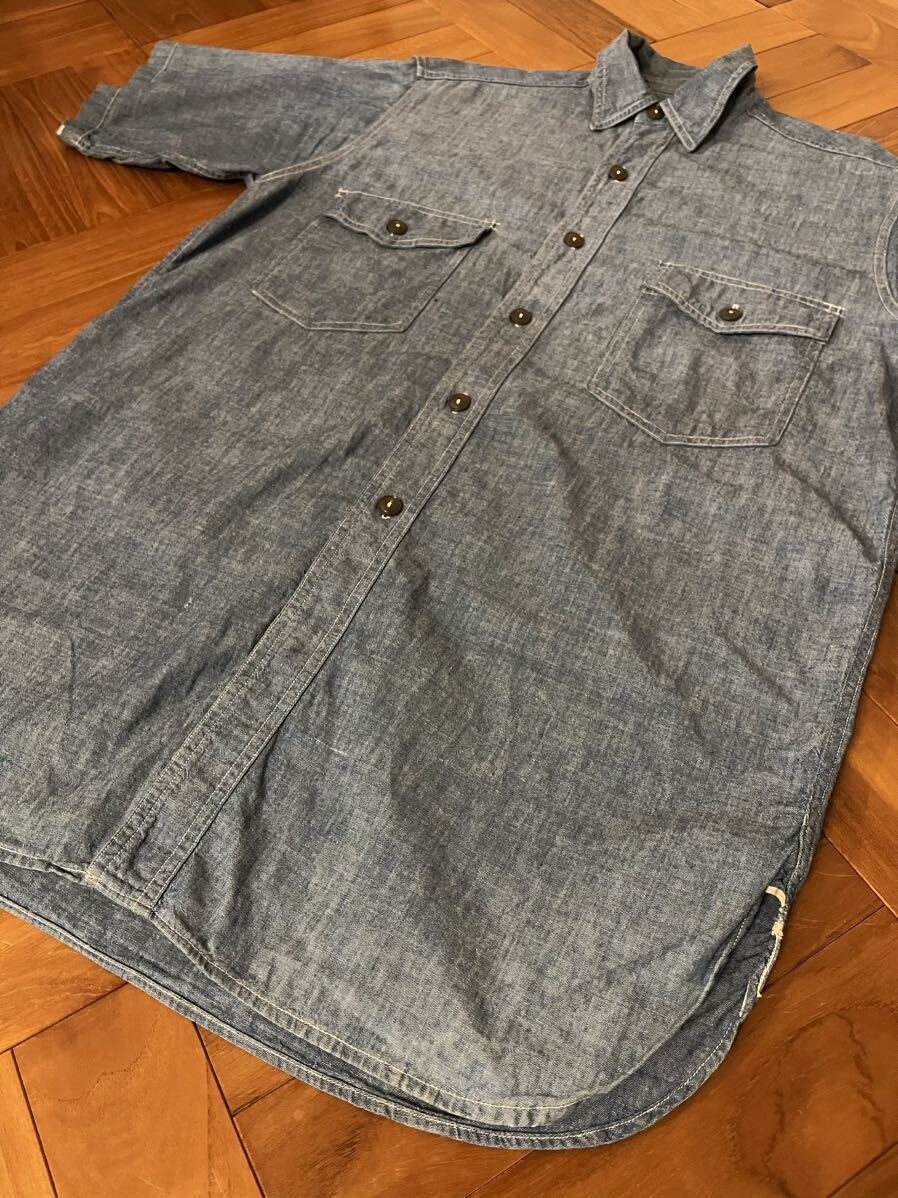 【超レア美品】30's40's US.Navy Original Short Sleeve Chambray ビンテージシャンブレーシャツ　ビンテージワークシャツ　希少_画像5