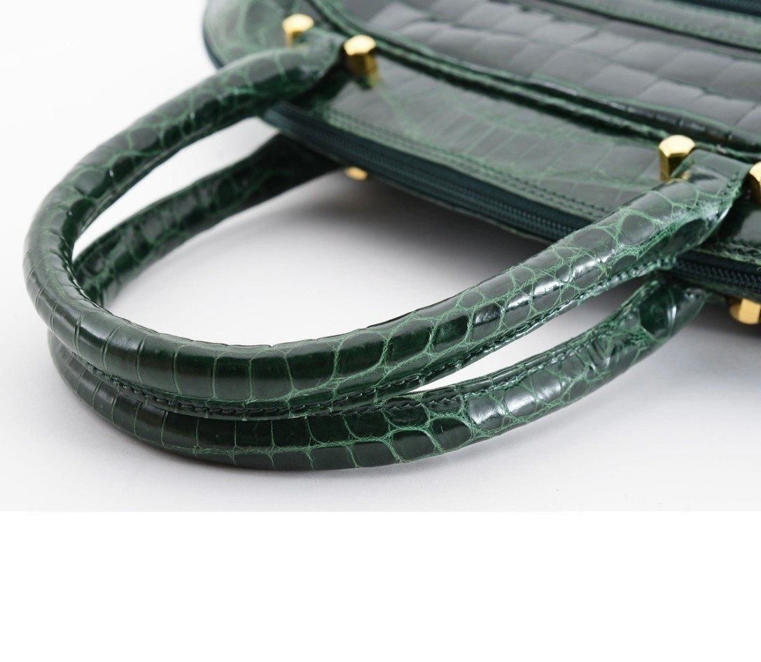 ! сияющий!! крокодил! настоящий крокодил Gold металлические принадлежности ручная сумочка wani кожа зеленый 