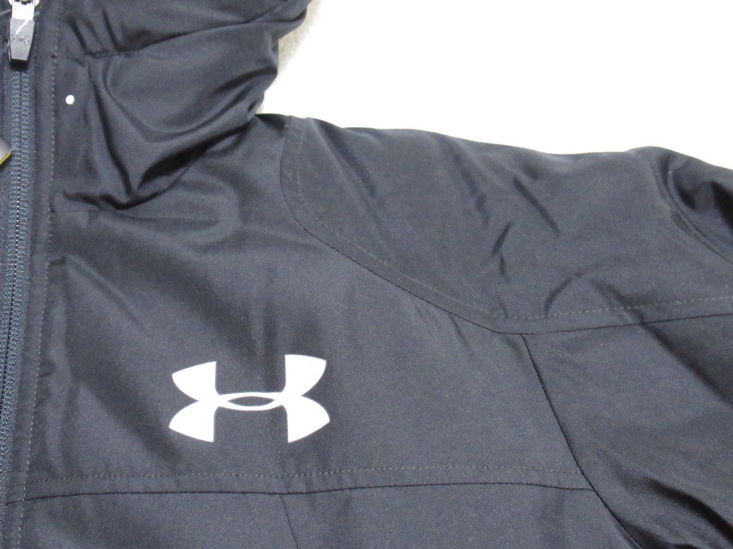 UNDER ARMOUR bench coat Junior black black YLG Under Armor long coat water repelling processing L 150 outer cotton inside Kids 1305902-001