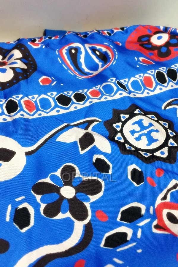 代官山)TORY BURCH トリーバーチ 国内正規 MAXI DRESS IN PRINTED TWILL プリント シルクドレス ブルー サイズ0_画像9