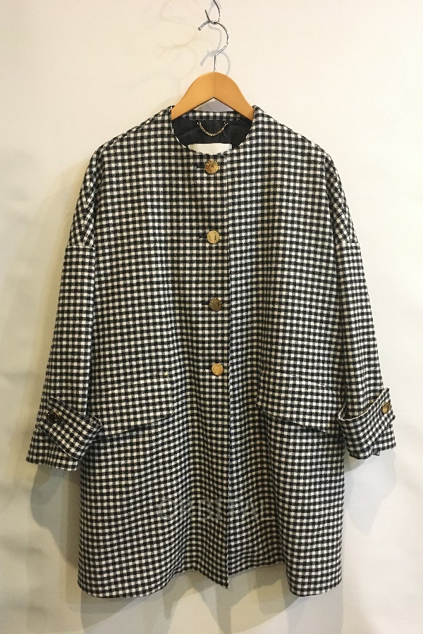 二子玉)MACKINTOSH マッキントッシュ 極美品 HUMBIE NO COLLAR ウールメルトンチェックコート 定価149,600円 レディース 4_画像1