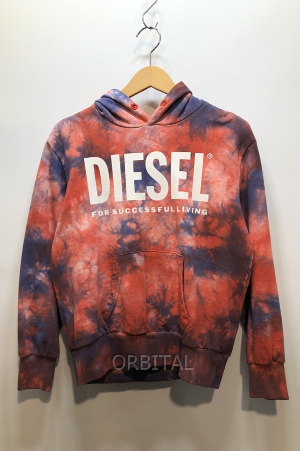 経堂) DIESEL ディーゼル 22SS ロゴタイダイプリント フーディー パーカー キッズ12Y レディース着用可 レッド ブルー 国内正規_画像1