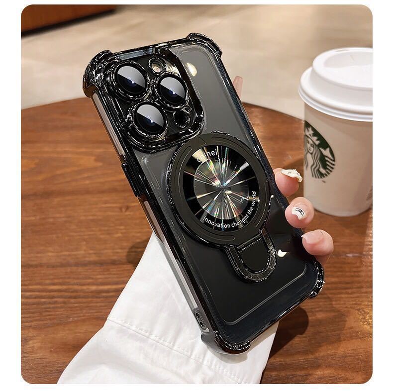 iPhone 12 Pro max ケース アイフォン12 プロ マックス カバー 透明 メッキ加工 耐衝撃 レンズ保護 スタンド付き MagSafe充電 選べる5色_画像2