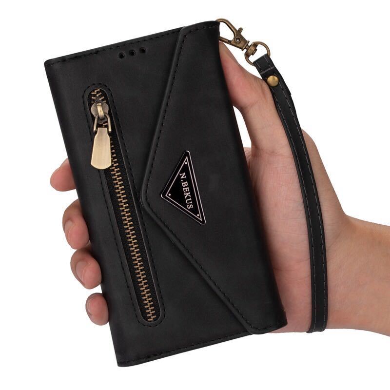 9H strengthen the glass film attaching iPhone 11 leather case iPhone 11 shoulder case notebook type card storage with strap . black 