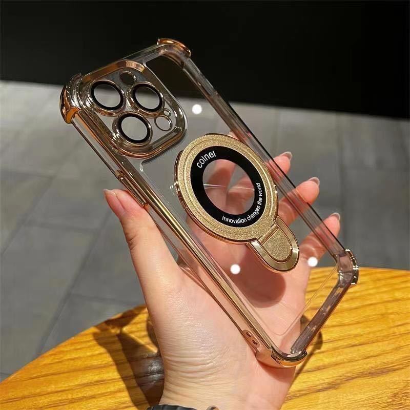 ◆iPhone 14 pro クリアケース アイフォン14 プロ カバー 透明 メッキ加工 耐衝撃 レンズ保護 スタンド付き MagSafe充電 選べる5色_画像7