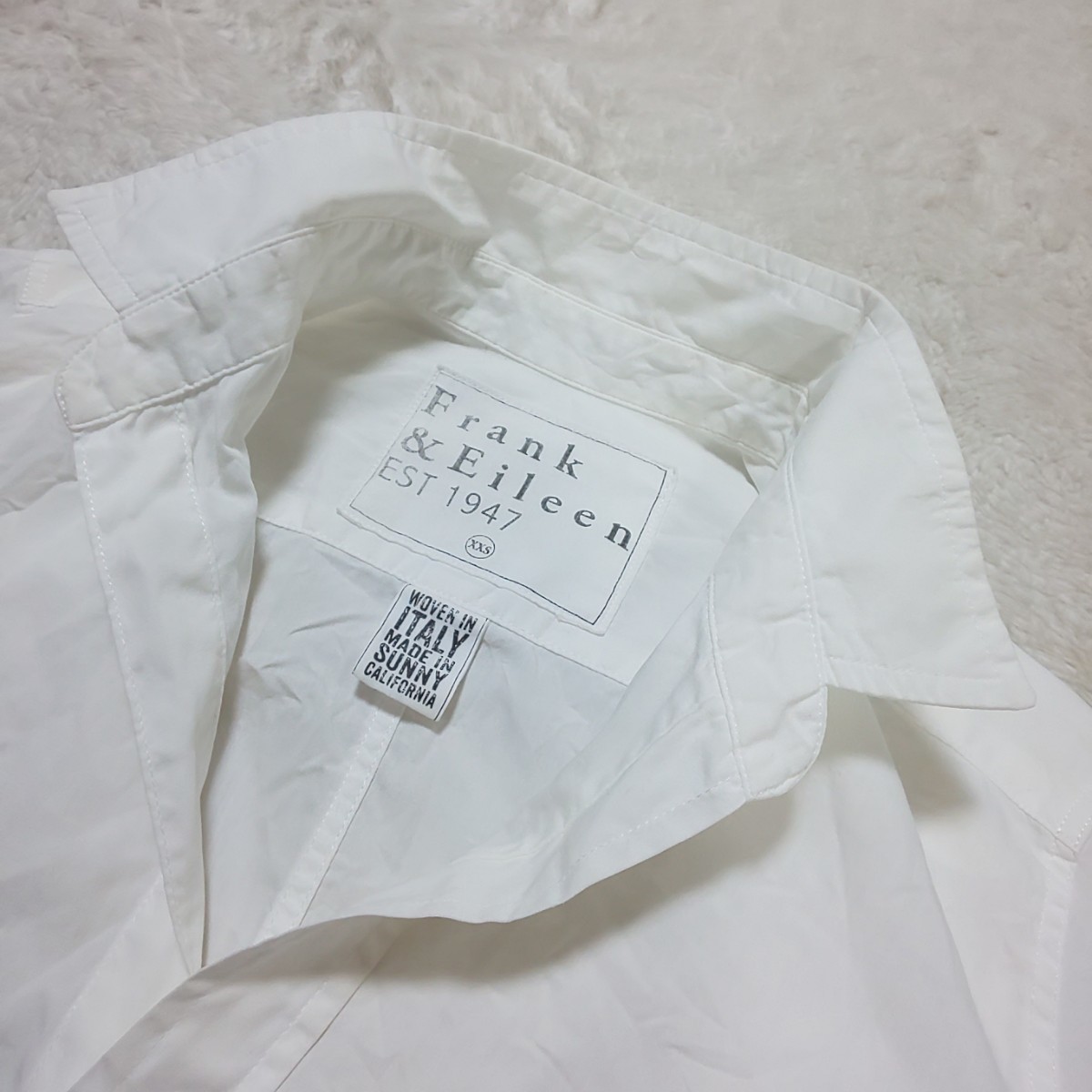 【美品/USA製】Frank&Eileen フランクアンドエイリーン スキッパーシャツ シワ加工 ホワイト メンズ XXSサイズ 綿100%_画像4
