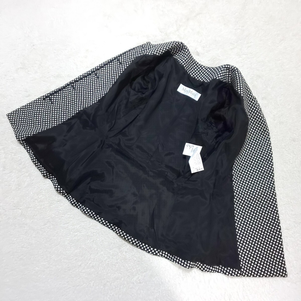 【極美品/伊製】Max Mara マックスマーラ デザインノーカラージャケット テーラードジャケット フォーマル ブラック×ホワイト 36/Sサイズ
