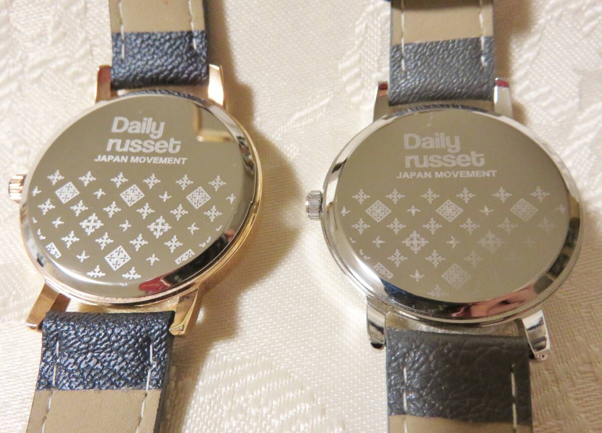 電池切れジャンク Daily russet 腕時計 リストウォッチ 2本セット 大きめフェイス ネイビー/グレー シルバー JAPAN MOVT デイリー ラシット_画像6