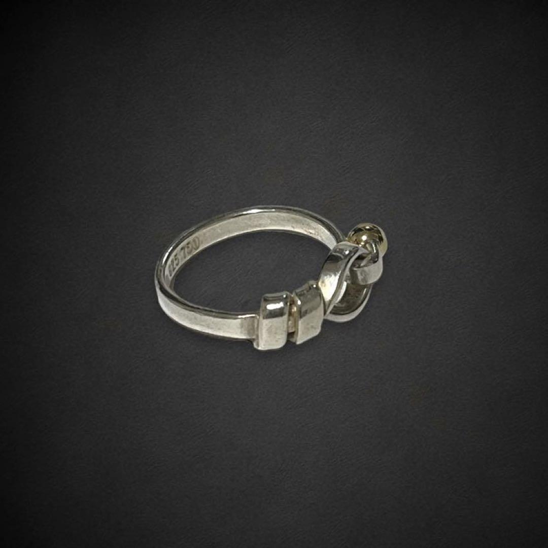 【美品】 ディオール フック&アイ ラブノット リング K18 925 18K ゴールド YG コンビ フック アイ 指輪 アクセサリー al37の画像2