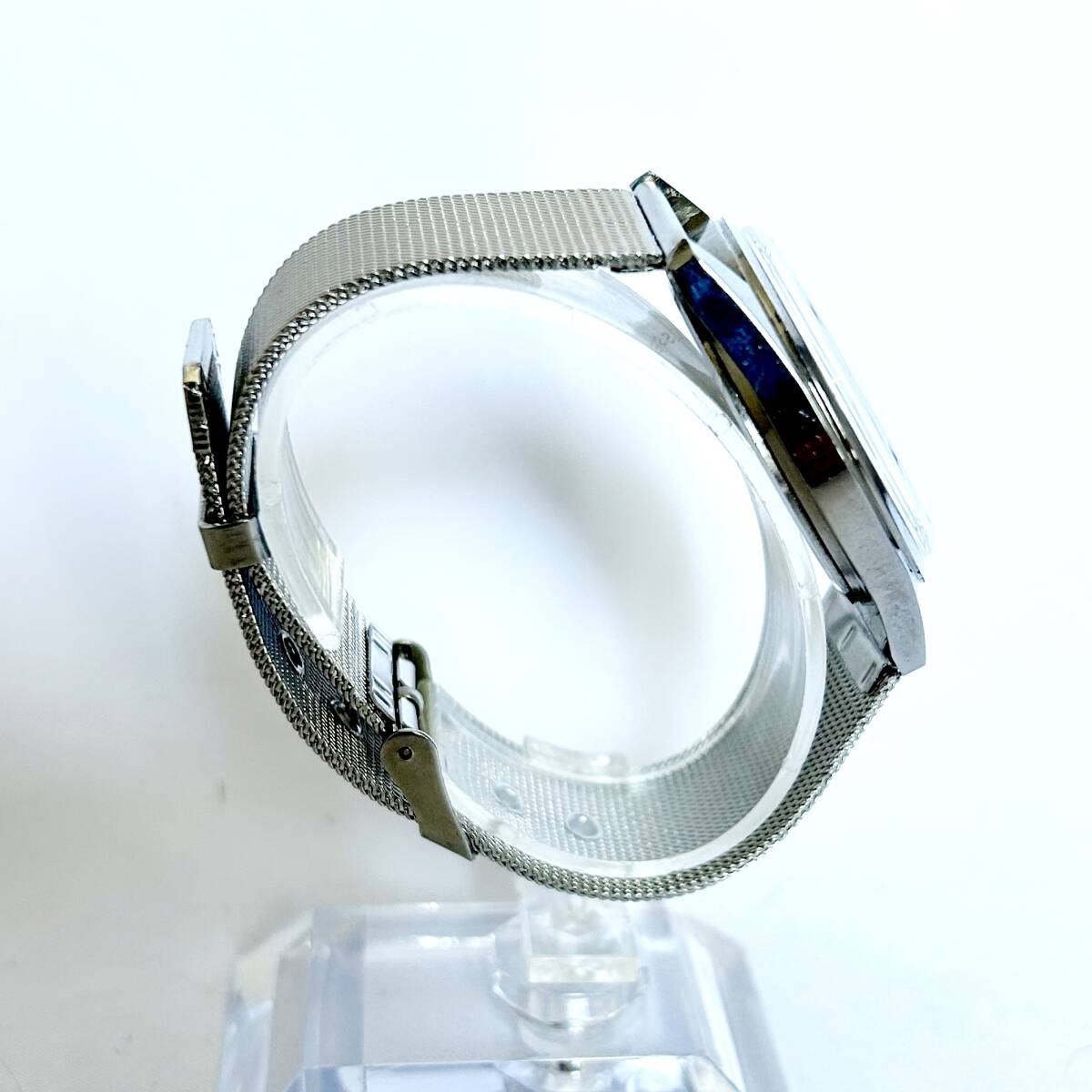 スイスの老舗ブランドORIS 紳士用腕時計 ブルーダイアル シルバーボディー ヴィンテージ 手巻機械式 35mm ステンレスベルト 17石 ST-96の画像5