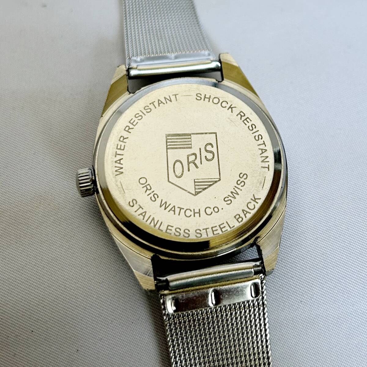 スイスの老舗ブランドORIS 紳士用腕時計 ブルーダイアル シルバーボディー ヴィンテージ 手巻機械式 35mm ステンレスベルト 17石 ST-96の画像8