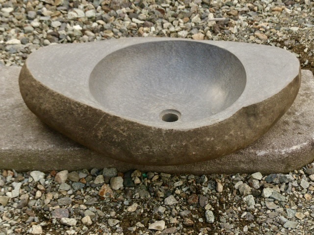自然石の洗面鉢 w70cm 排水栓付き ガーデニング　洗面ボウル　屋外洗面器　ガーデンエクステリア 0304