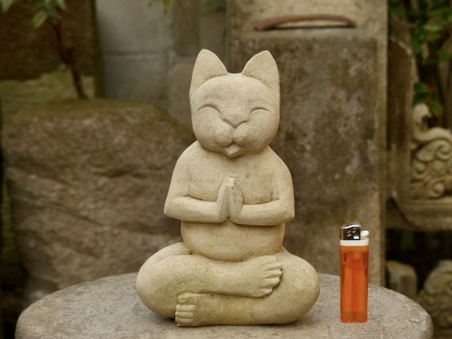 ヨガネコの石像h22cm 坐禅猫 猫石像 猫の仏像 瞑想猫 ガーデンオブジェ ガーデニング 0331の画像2