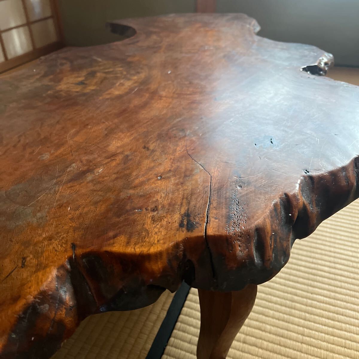 天然木 座卓 一枚板 瘤杢 瘤木 テーブル 敷板の画像9