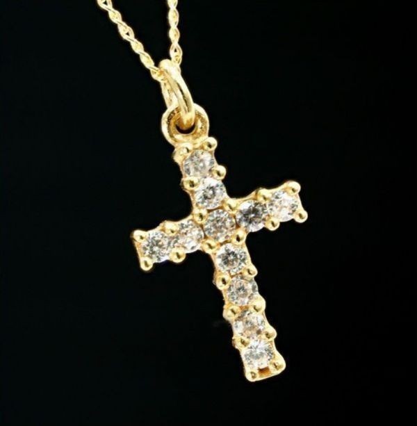 大人気 1.1ct ダイヤモンド クロス ネックレス 十字架デザイン YG 高級仕上げ 高品質 プレゼント 4411_画像3