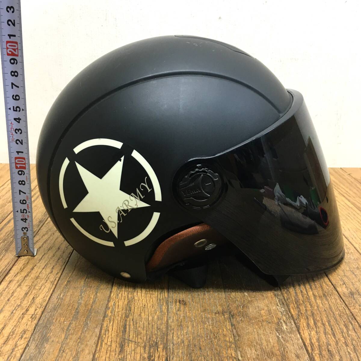 yema/ジェットヘルメット/motocube/2019年製/1101/us.army/マットブラック/黒/シールド付き/バイク/オートバイ/jet helmets/ha2_画像4
