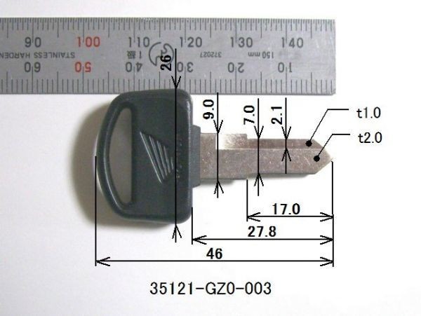●ホンダ純正 35121-GZ0-003 キー ブランク (タイプ 1) ☆2/ キーナンバー A●●/ B●● スペア メインキー タクト スーパーカブ モンキーの画像2