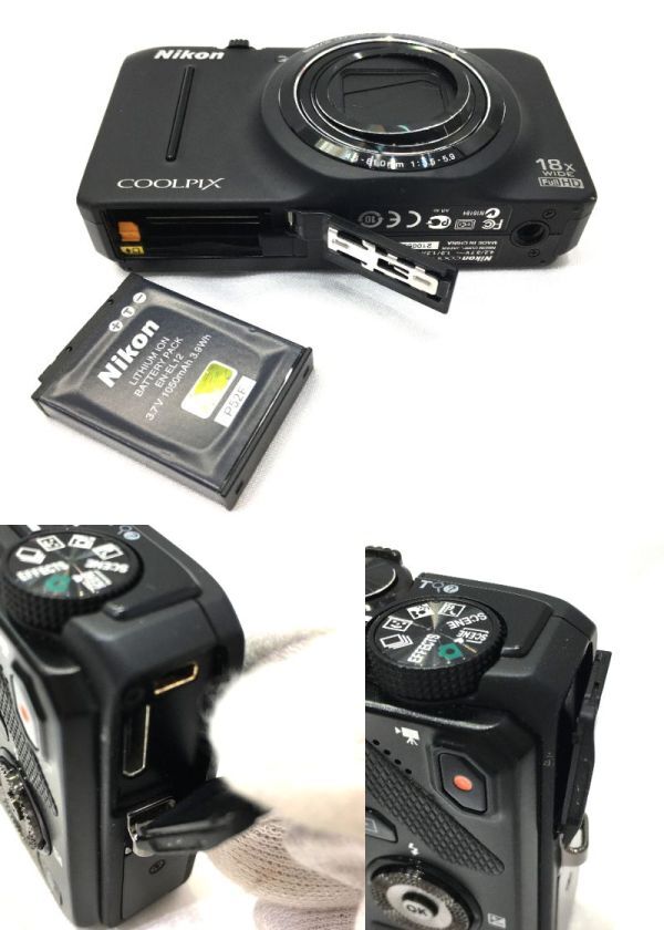 ◆デジタルカメラ◆難あり ニコン Nikon COOLPIX S9300 ブラック 専用カメラカバー付 元箱 充電器無 現状品 中古品_画像9