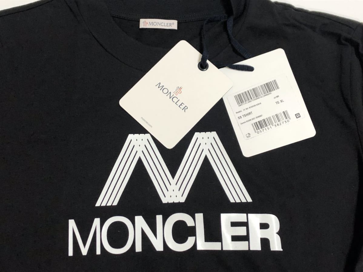 未使用 MONCLER SS TSHIRT モンクレール Tシャツ XLサイズ シャツ XL 正規品 送料無料 ワッペン ブラック × トリコロール カラー シャツの画像2