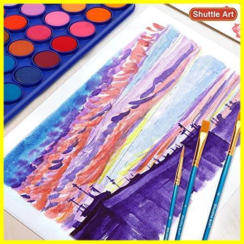 Shuttle Art 固形水彩 絵の具 36色セット 固体水彩 透明 鮮やか パレット プチカラー ブラシと画用紙付き 発色 着色がいい 溶けやすい 速乾_画像5