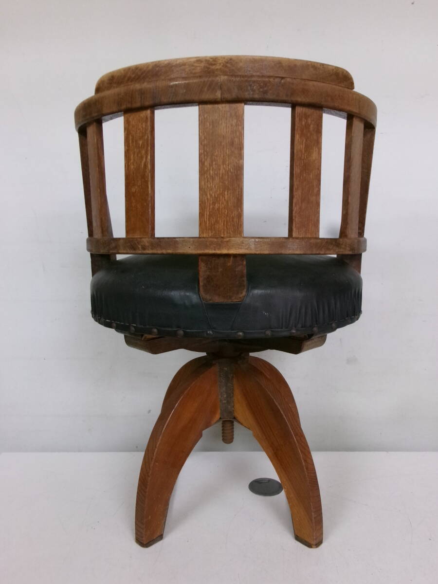 N-579【3-24】◎5 アンティーク家具 ドクターチェアー 木製回転椅子 当時物 古い木製のイス / 昭和レトロ ビンテージ_画像9