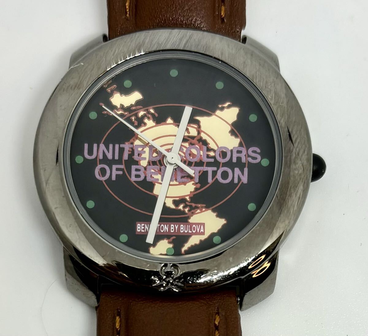 ベネトンbyブローバ メンズ腕時計 電池交換済み BENETTON BULOVA 本革ベルト_画像1