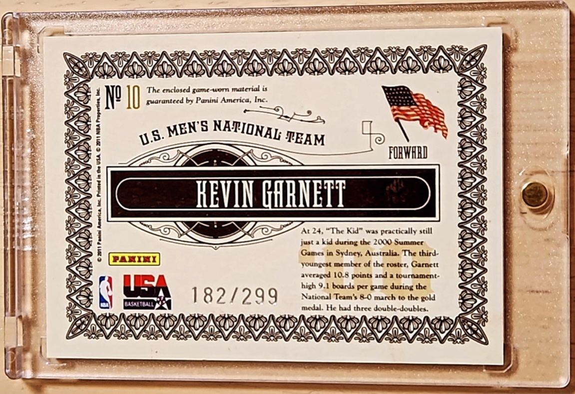 2011 -012 Panini Gold Standard Gold Medalists KEVIN GARNETT Jersey Refractor (/299) / ケビン ガーネット USA_画像3