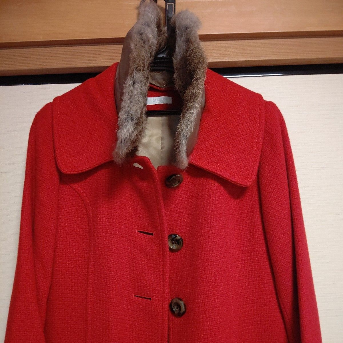 襟ファー付きコート　赤 コート アウター