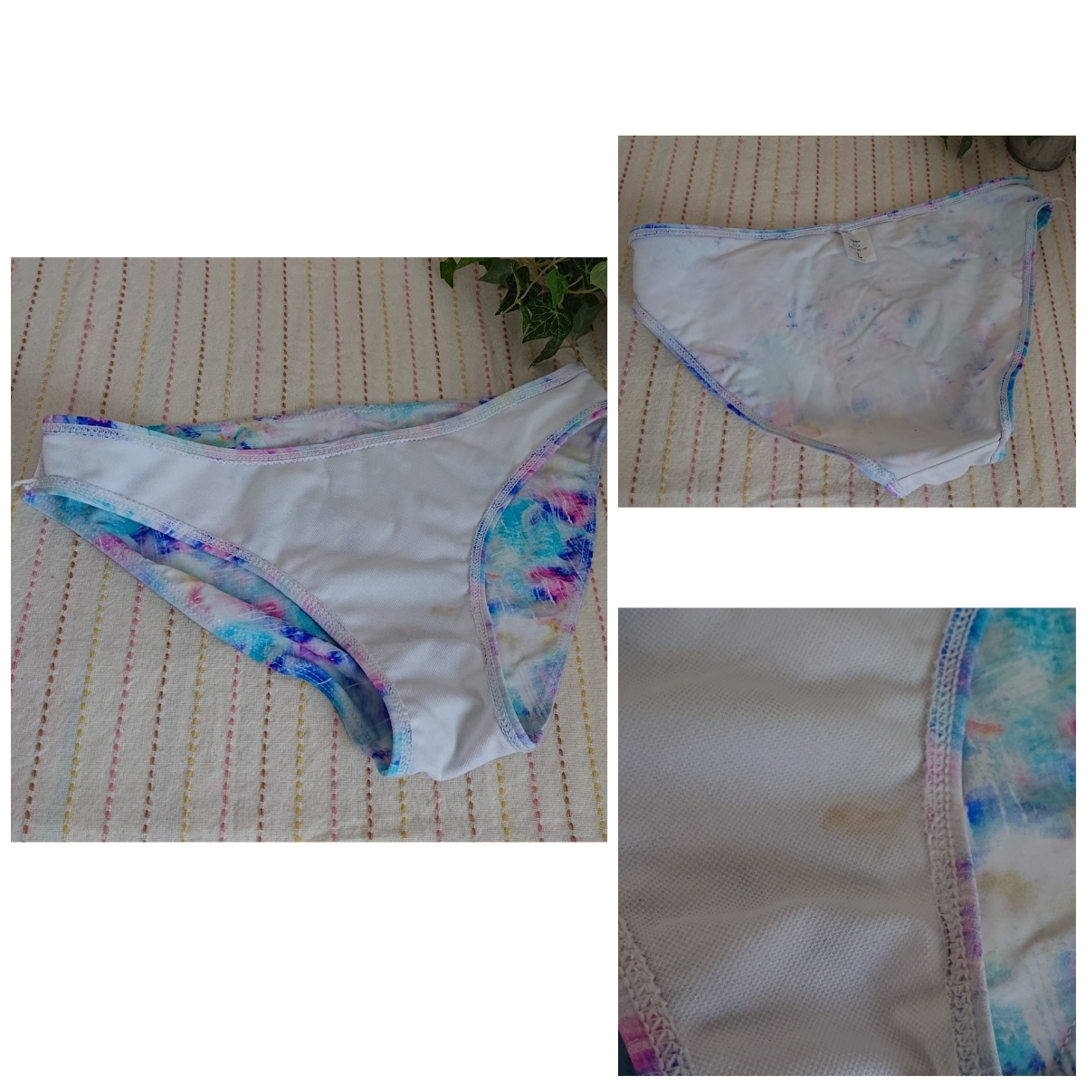 * light blue × pink × purple * frill . pretty * total pattern bikini 3 point set * size L* short pants attaching *