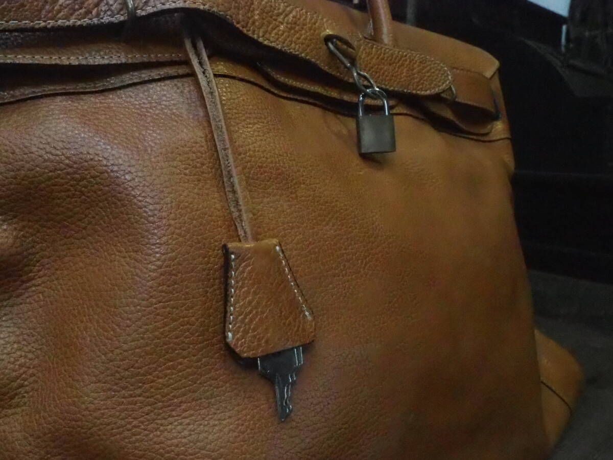 【本革の鍵付きレザーバッグ】ベルト旅行トランク古着ドクターバッグ鞄古道具アンティーク真鍮インテリア什器ヴィンテージカフェ店舗の画像3