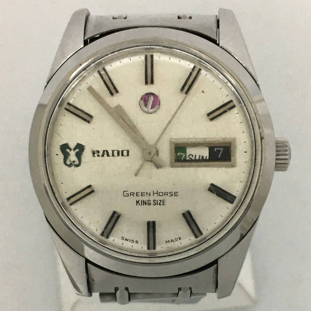 ラドー 11844 グリーン ホース キングサイズ シルバー 文字盤 デイデイト 自動巻き メンズ 腕時計 稼働品 RADO GREEN HORSE