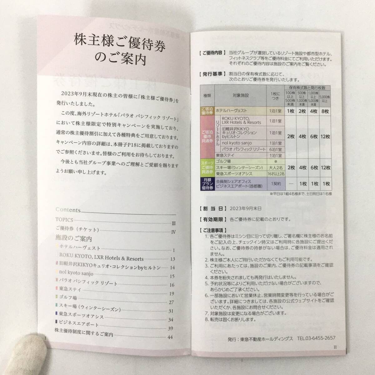 東急不動産ホールディングス 株主ご優待券 1000株以上5000株未満 ホテルハーヴェスト オアシス ゴルフ 2024/8/31まで 株主優待_画像2