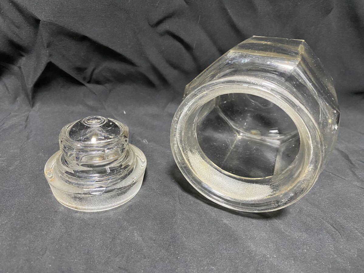 当時物 ガラス瓶 キャンディーポット 飴屋瓶 昭和レトロ 気泡 保存瓶 アンティーク 時代物 フタ付の画像3