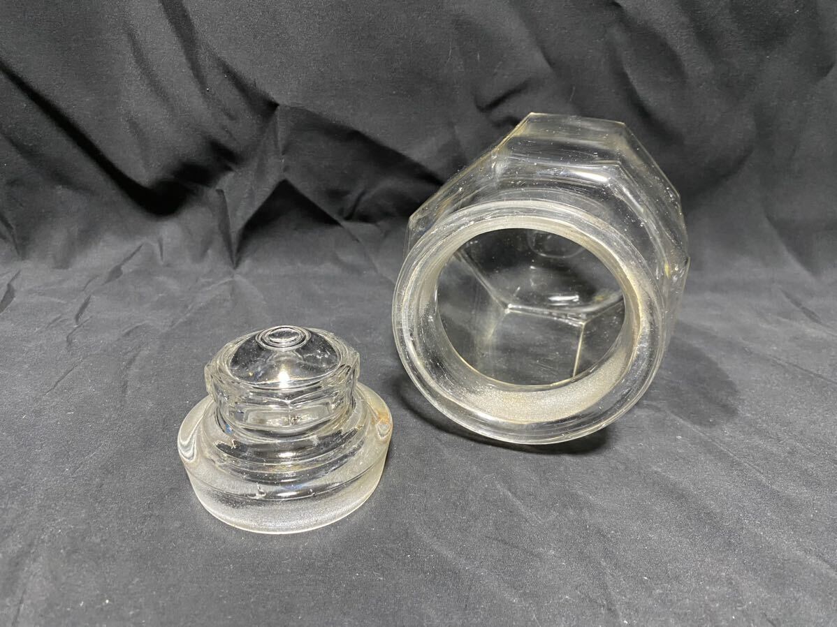 当時物 ガラス瓶 キャンディーポット 飴屋瓶 昭和レトロ 気泡 保存瓶 アンティーク 時代物 フタ付の画像8