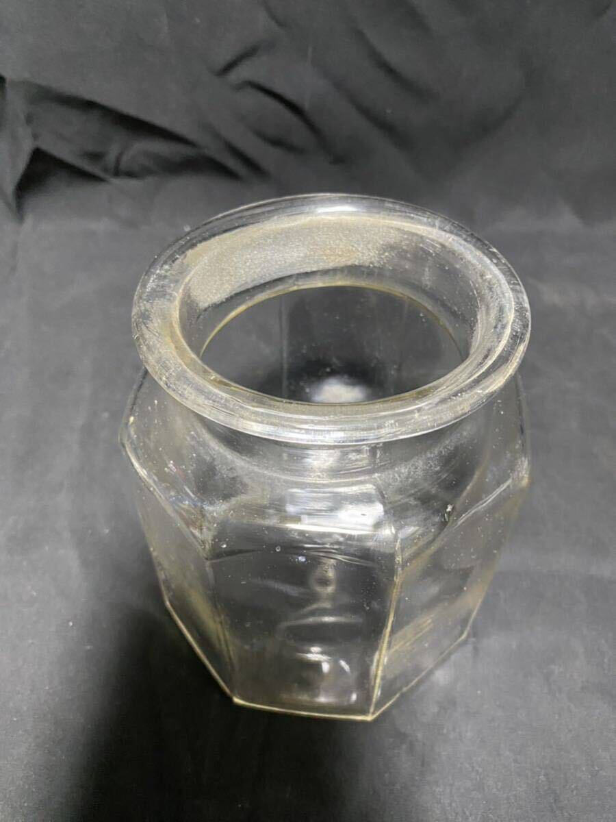 当時物 ガラス瓶 キャンディーポット 飴屋瓶 昭和レトロ 気泡 保存瓶 アンティーク 時代物 フタ付の画像4