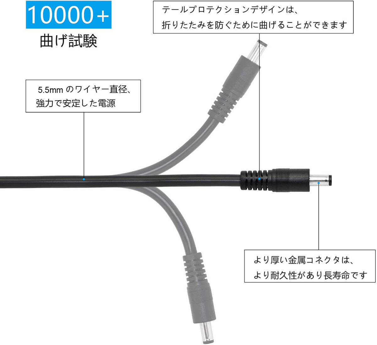 DC電源ケーブル 5.5x2.1mm プラグ プラグ電源供給ケーブル２個セット 2m_画像6