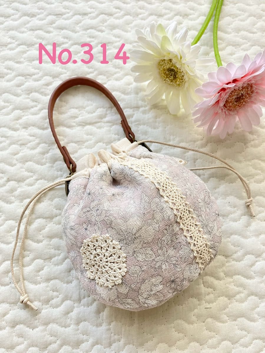 No.314＊持ち手付きmini しじみ巾着袋＊ハンドメイド＊くすみピンク