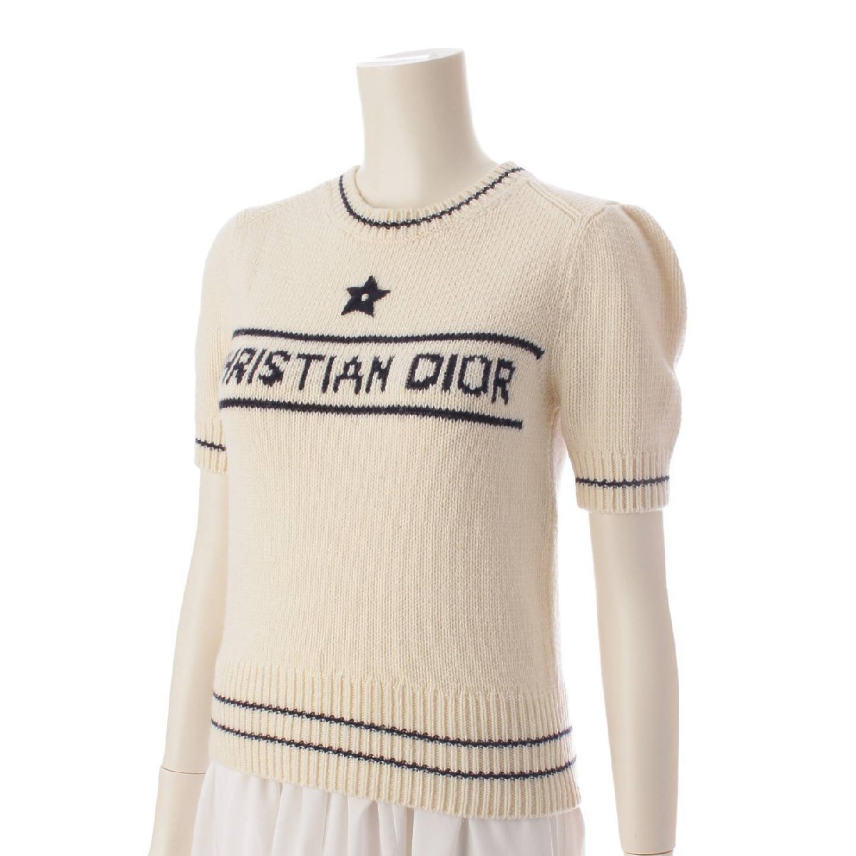 [ Dior ]DIOR cashmere . wool Logo short sleeves knitted sweater tops 154S09AM305 ivory 34 [ used ][ regular goods guarantee ]201612