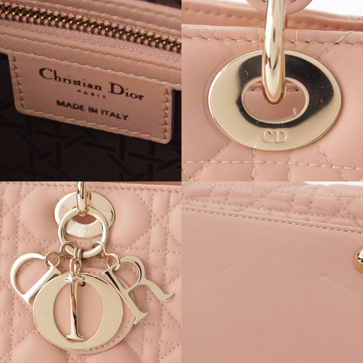 【ディオール】DIOR　レディディオール ラージ カナージュ レザー 2wayハンドバッグ ピンクベージュ 【中古】【正規品保証】195610_画像7