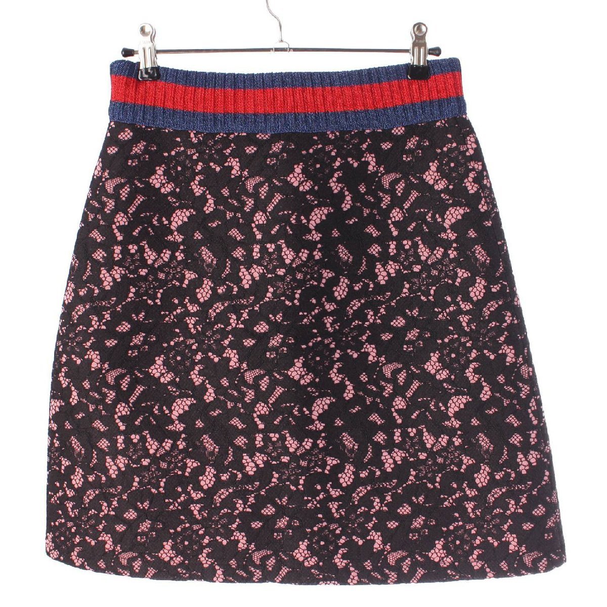 [ Gucci ]Gucci flower race side Zip trapezoid skirt 457919 black × pink XS [ used ][ regular goods guarantee ]198181